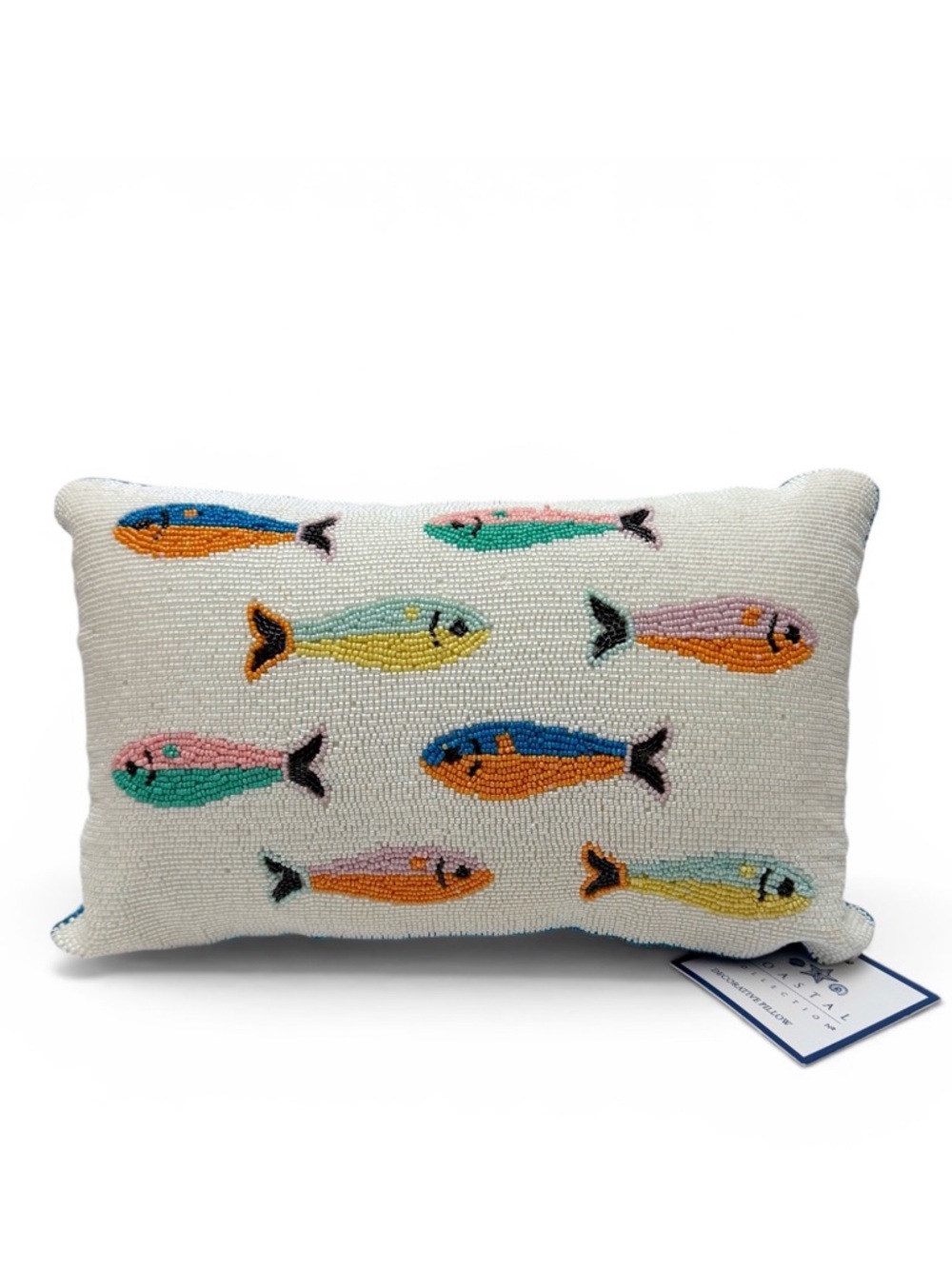 Coastal Collection Colorful Fish Sardines Beaded Decorative Small Pillow NEW